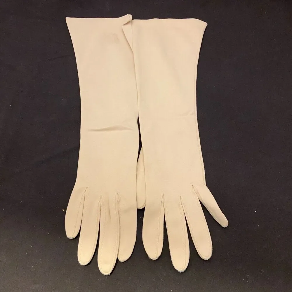 #6241 Vintage Womens Dress Long Opera Creme color Gloves Size S-M